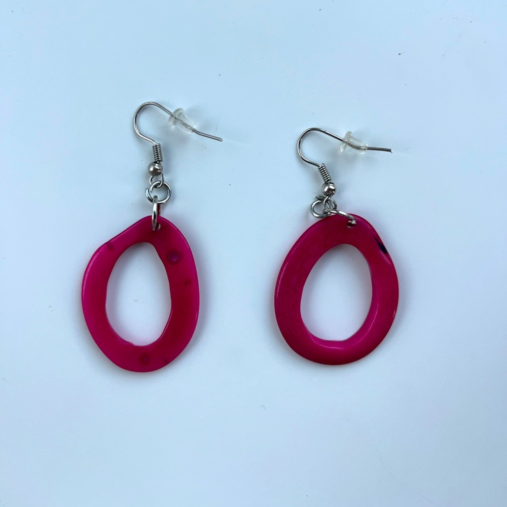 Barbie pink tagua nut earrings, from Ecuador